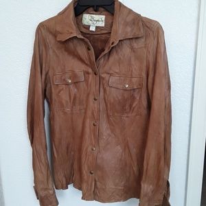 NWOT Distressed leather snap long sleeve shirt